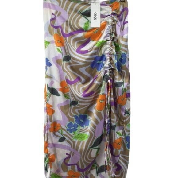 ASOS Dresses & Skirts - ASOS DESIGN Ruched Side Midi Skirt in Floral Swirl Print 8 NWT